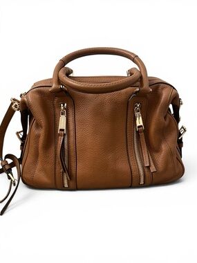 Michael Kors Julia Brown Pebbled Leather Satchel Crossbody Bowler Bag